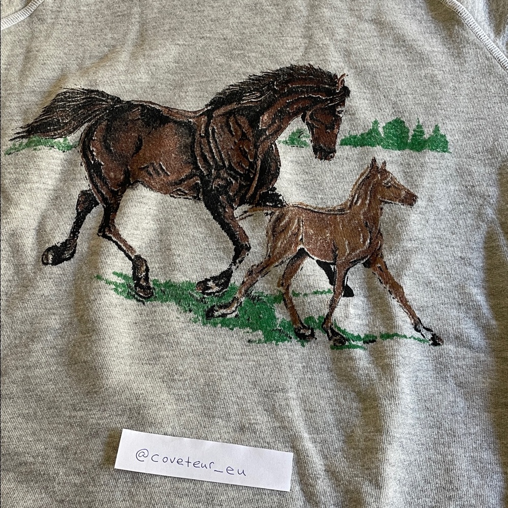 The Great. The College Sweatshirt in Heathered Grey Running Horse Graphic. Sz 2. - Picture 5 of 9